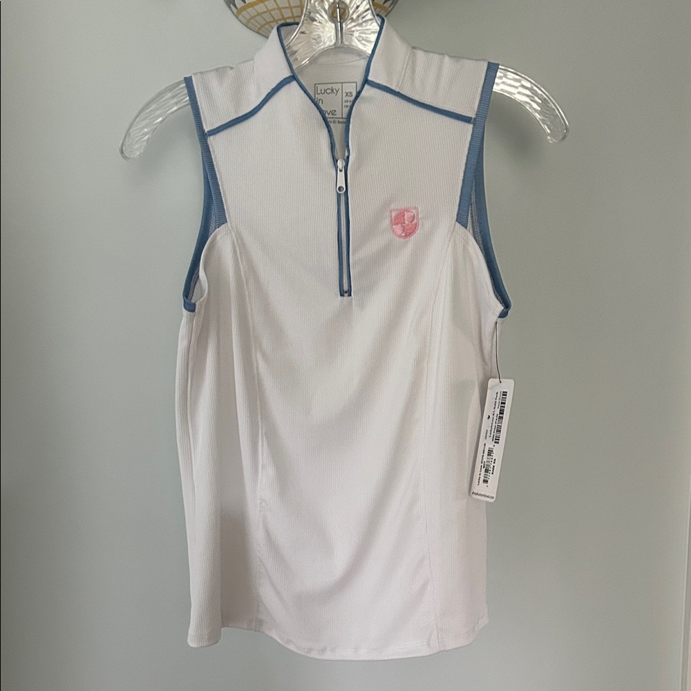 Lucky in Love 1/4 Zip Mandarin Collar Golf Sleeveless Polo Size XS